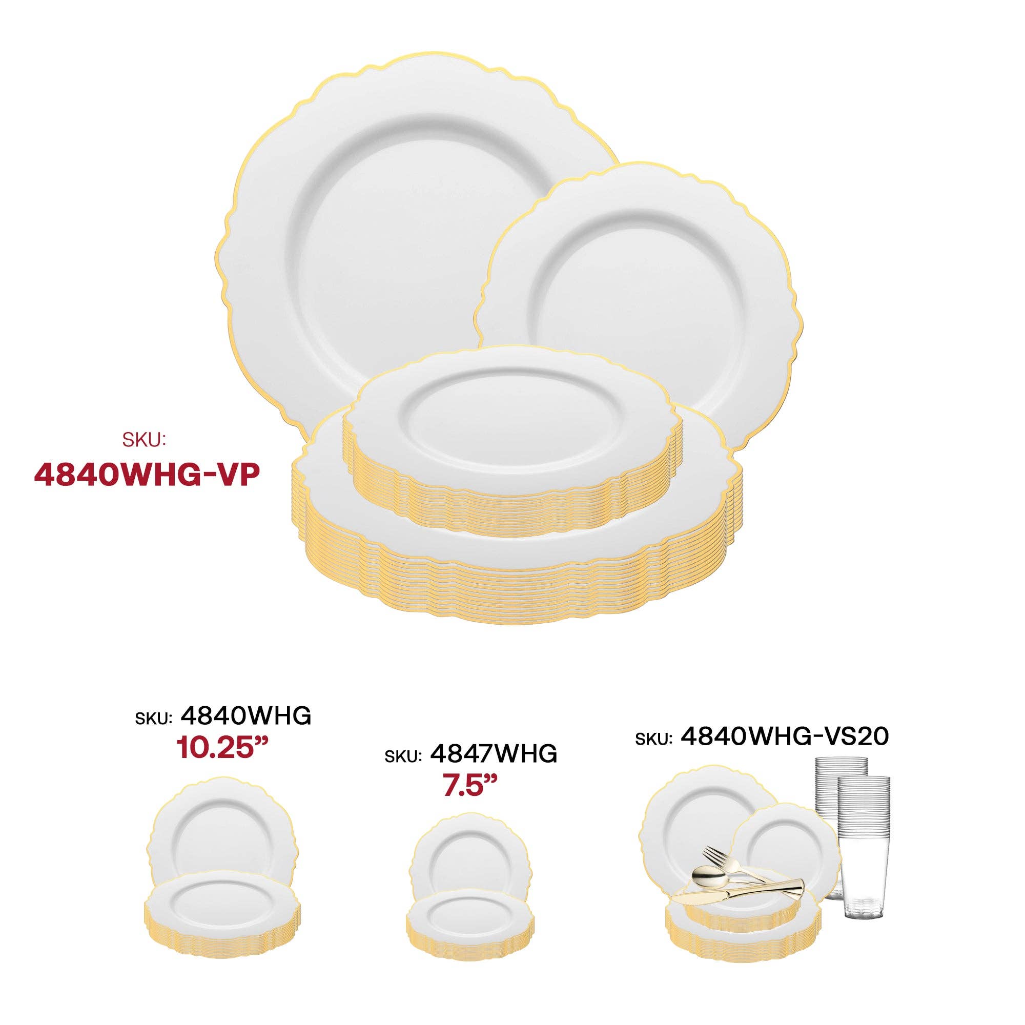 Smarty had a Party – Großhandel Essgeschirr-Set – Weißes Einweggeschirr-Set mit Goldrand - 120 Gäste6