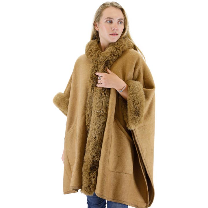 Fur Pocket Hoodie Shawl P4028 (2PC) for wholesale by TAPA fashion