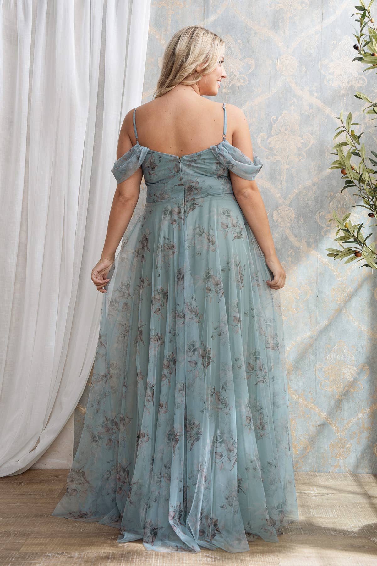 Rosemore Couture - Wholesale Gown - Women's - PLUS SIZE OFF THE SHOULDER FLORAL PRINT MAXI 11