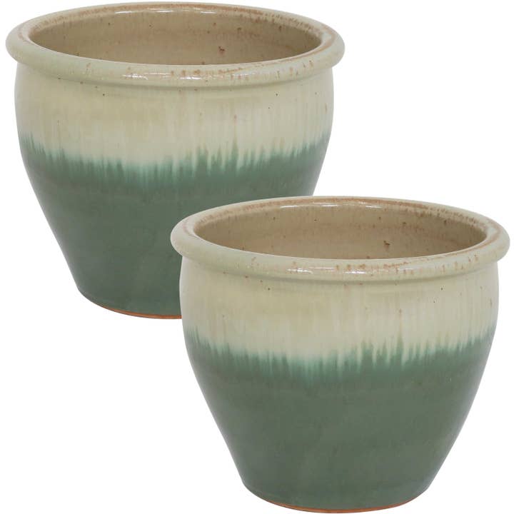 Sunnydaze Decor - Wholesale Plant Pot - 12 in Chalet Glazed Ceramic Planter - Seafoam - Set of 2