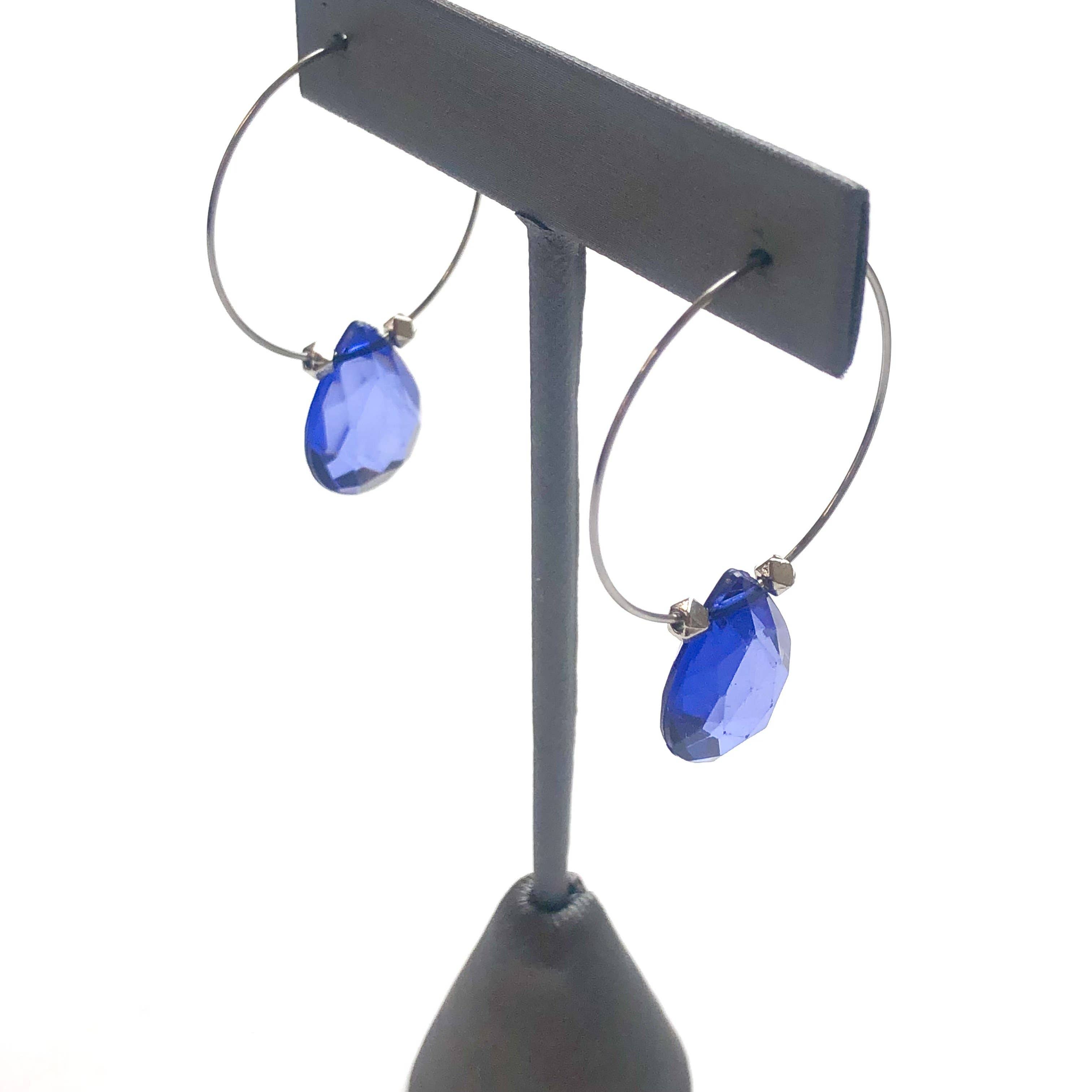Leetie Lovendale - Wholesale Hoop Earrings - Denim Blue Faceted Briolette Hoop Earrings2