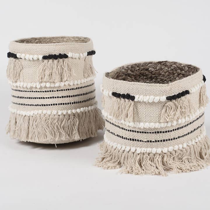 Panier en jute et coton à franges pour la vente par IndieRoots