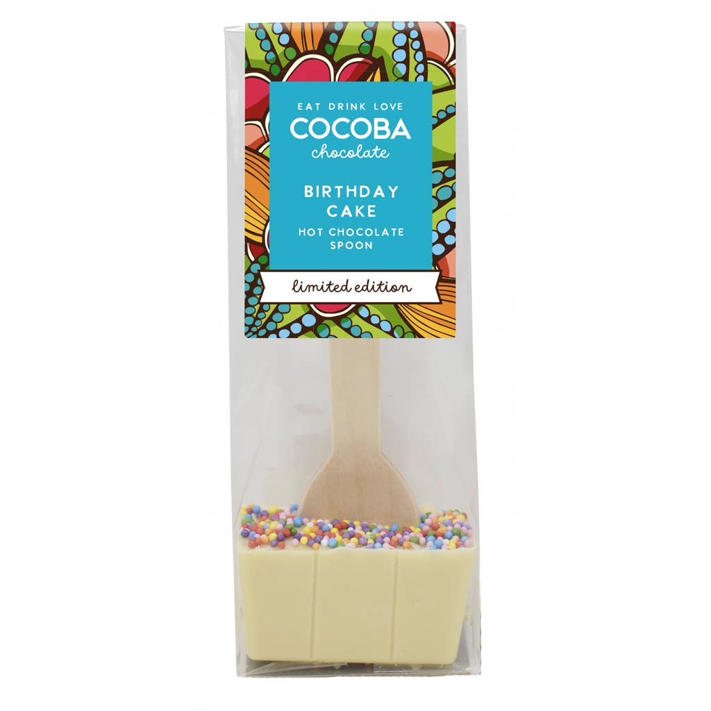 Cocoba – wholesale Hot cocoa spoon – Birthday Cake - White Hot Chocolate Spoon with Sprinkles0