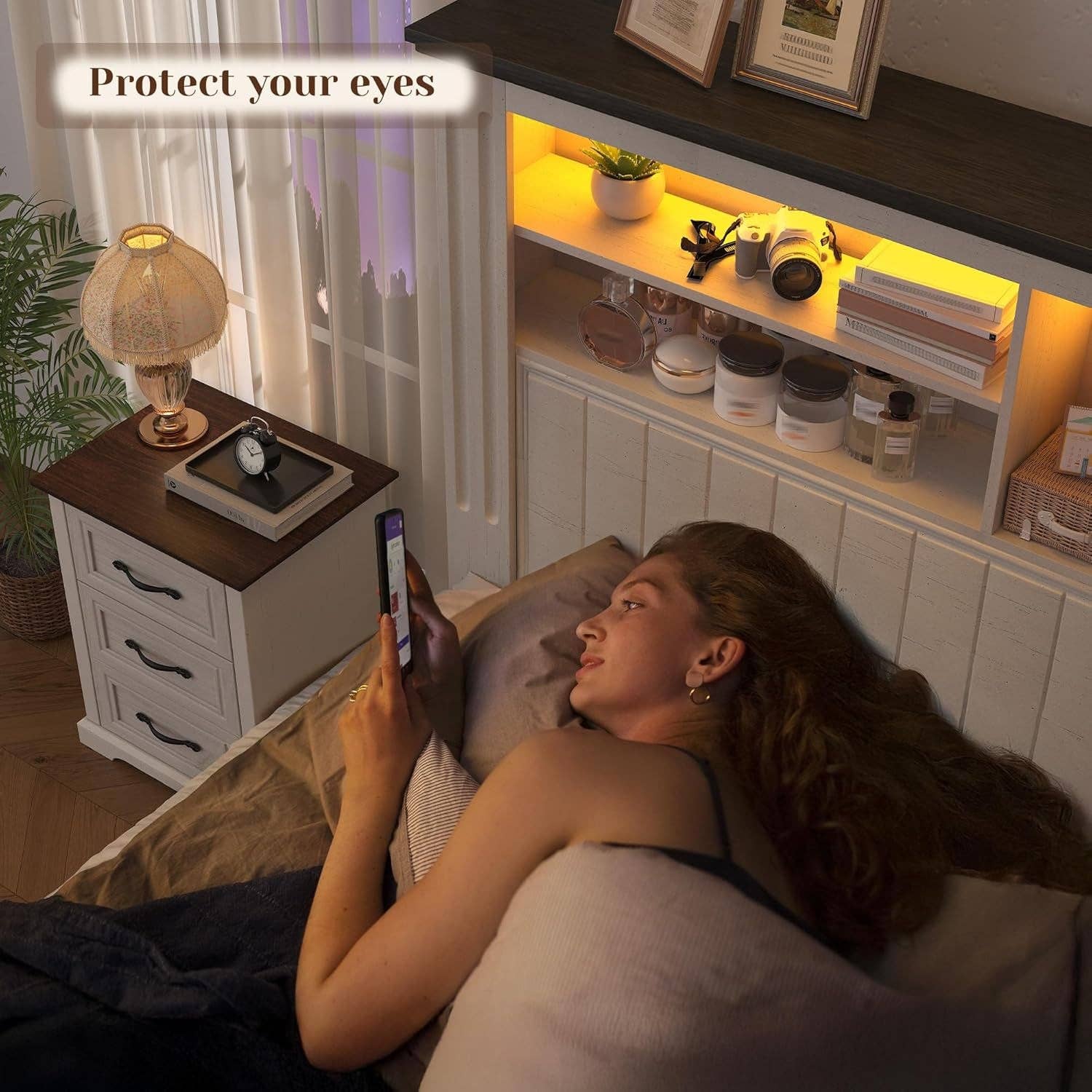 White King Size Bed Frame With Storage Drawers And LED Charging Station for wholesale on Faire6