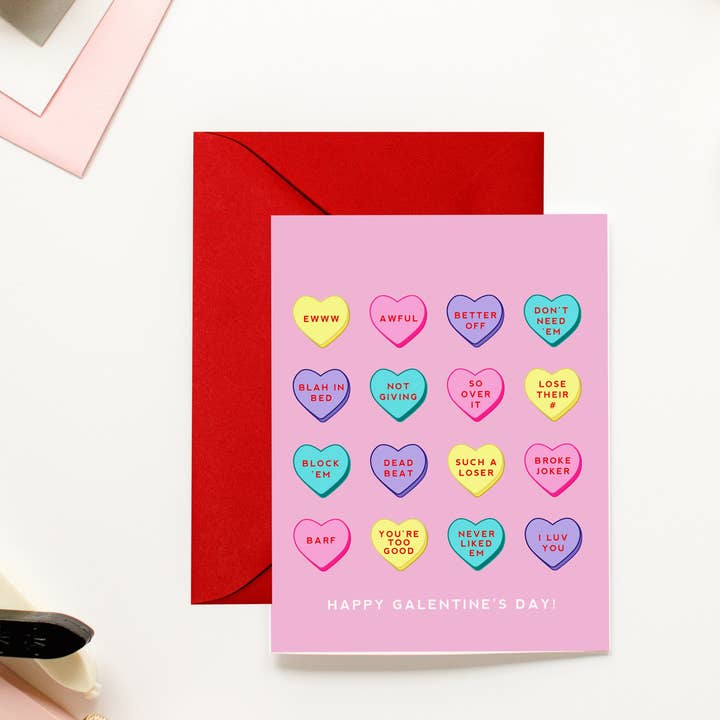 Kitty Meow Boutique - Wholesale Valentine's Day Card - Breakup Candy Hearts - Funny Galentine's Day Greeting Card