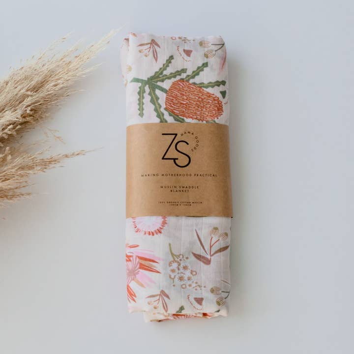 Fascia Avvolgente in Mussola di Cotone Organico - Fiori di Eucalipto per la vendita all'ingrosso da parte di Zoe Sage