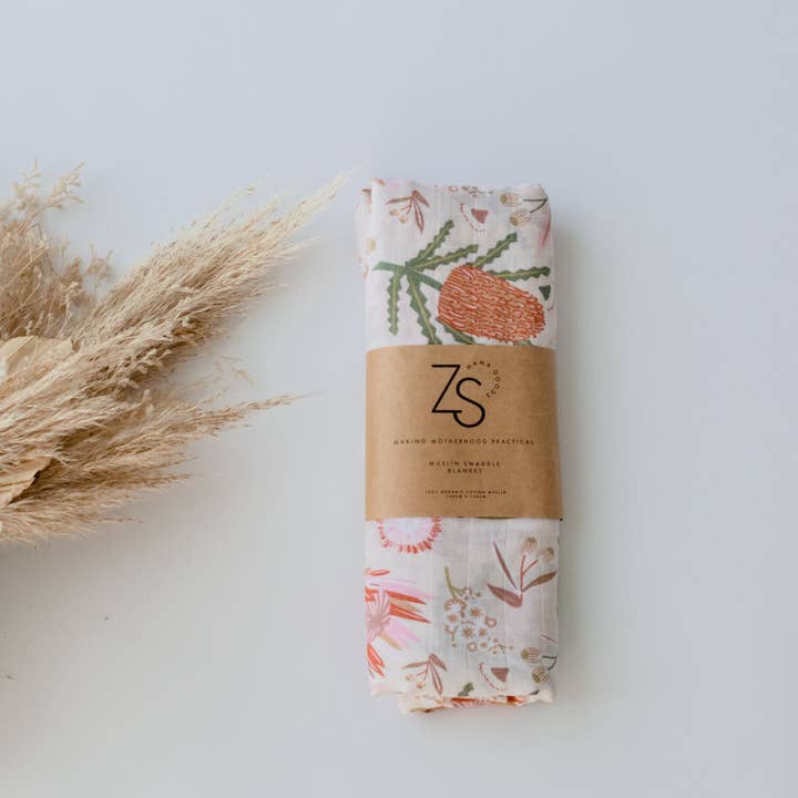 Organic Cotton Muslin Swaddle Wrap - Gumnut Blossoms and other Purchase Wholesale muslin swaddle blanket. Free Returns & Net 60 Terms on Faire trending on Faire.