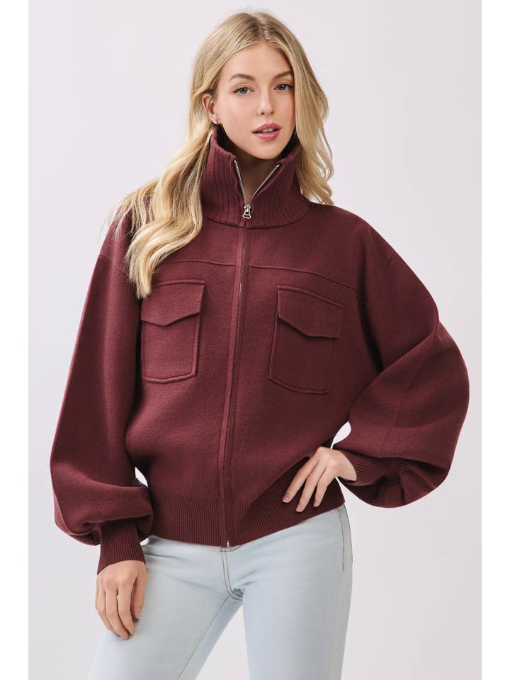 Calista - Wholesale Bomber Jacket - Women's - SWEATER BOMBER JACKET - VW61337