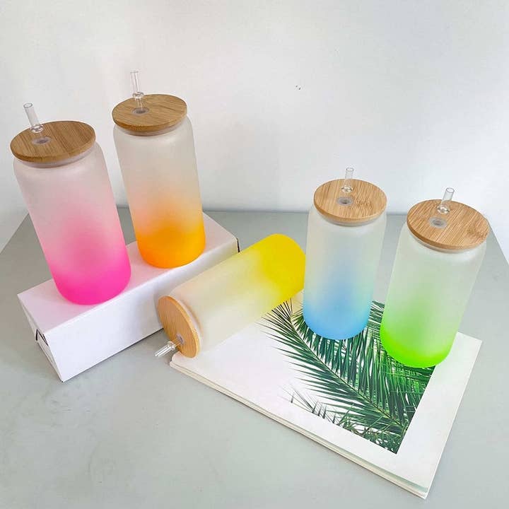 Pretty Penny - Wholesale Drinking Glass/Cup - 16oz Ombre Color Gradient Frosted Sublimation Glass Can