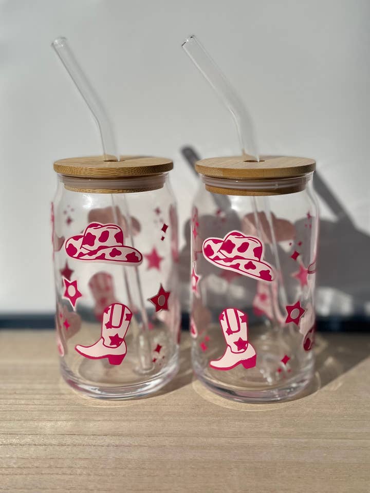 Pink Cowgirl Glass Cup for wholesale by Craftsbysam