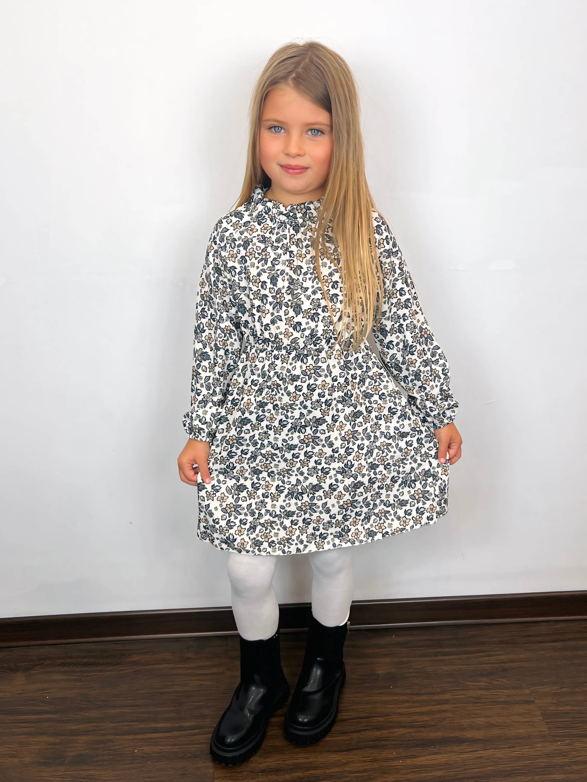 MINI MIGNON PARIS - Vendita all'ingrosso Vestito - Bambini - Abito da ragazza con vita elasticizzata e maniche lunghe con stampa floreale2