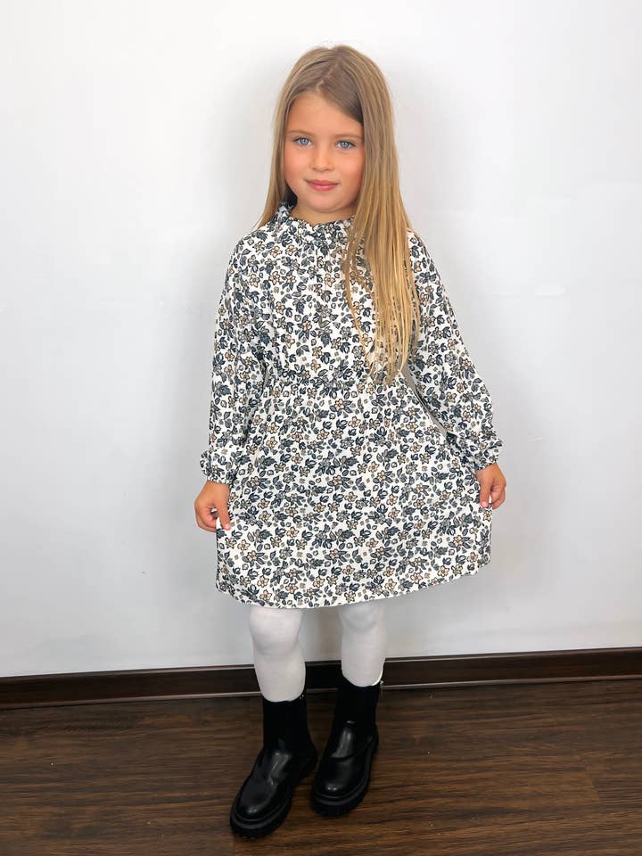 MINI MIGNON PARIS - Wholesale Dress - Kids - Girl's floral fitted waist dress with long sleeves1