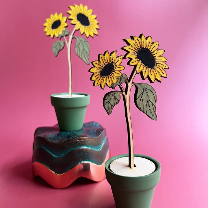 Hand Painted Wooden Flower- Sunflower for wholesale by Cate Paper Co.