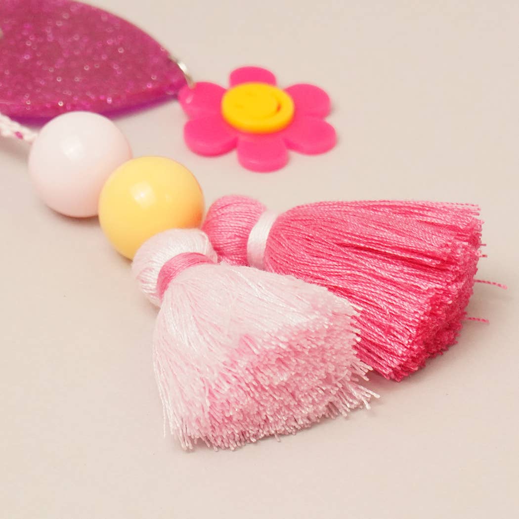 Fashion City - Wholesale Sleutelhanger - Dames - Happy Face sleutelhanger met glitterhart en kwastje, bedeltje12