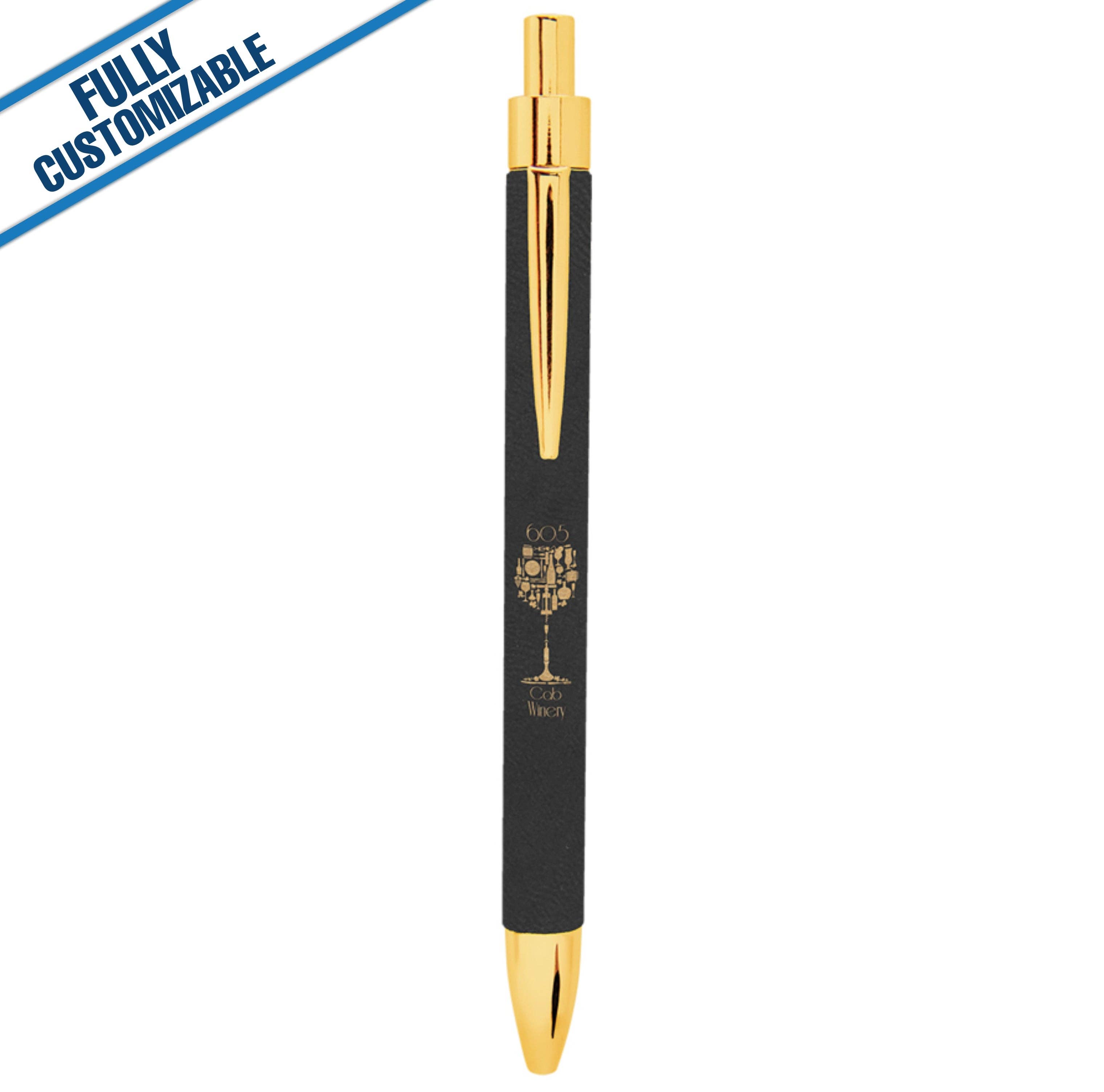 GiftWorksPlus - Vente Stylos - Stylo en similicuir gravé - Entièrement personnalisable0