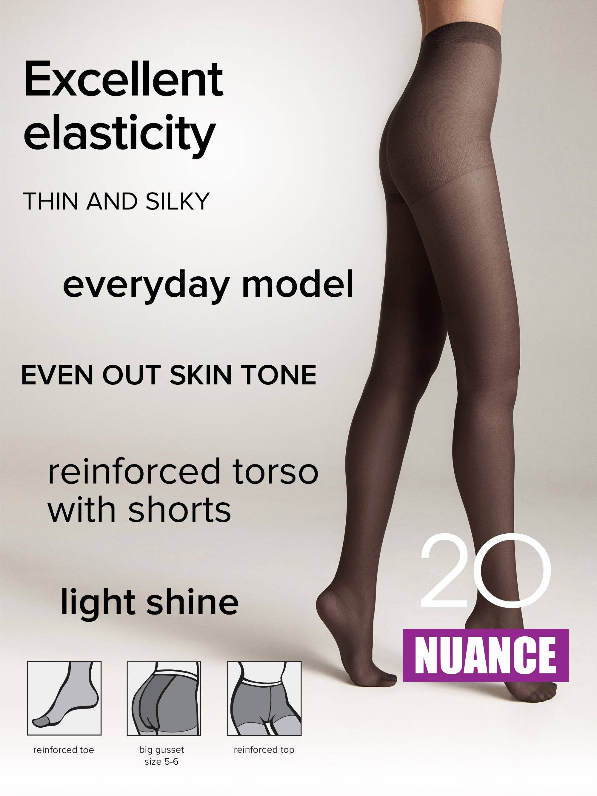 Conte Elegant – Engroshandel Tights - Dame – Strømpebukser Conte Nuance 20 Den - Forstærkede Shorts19