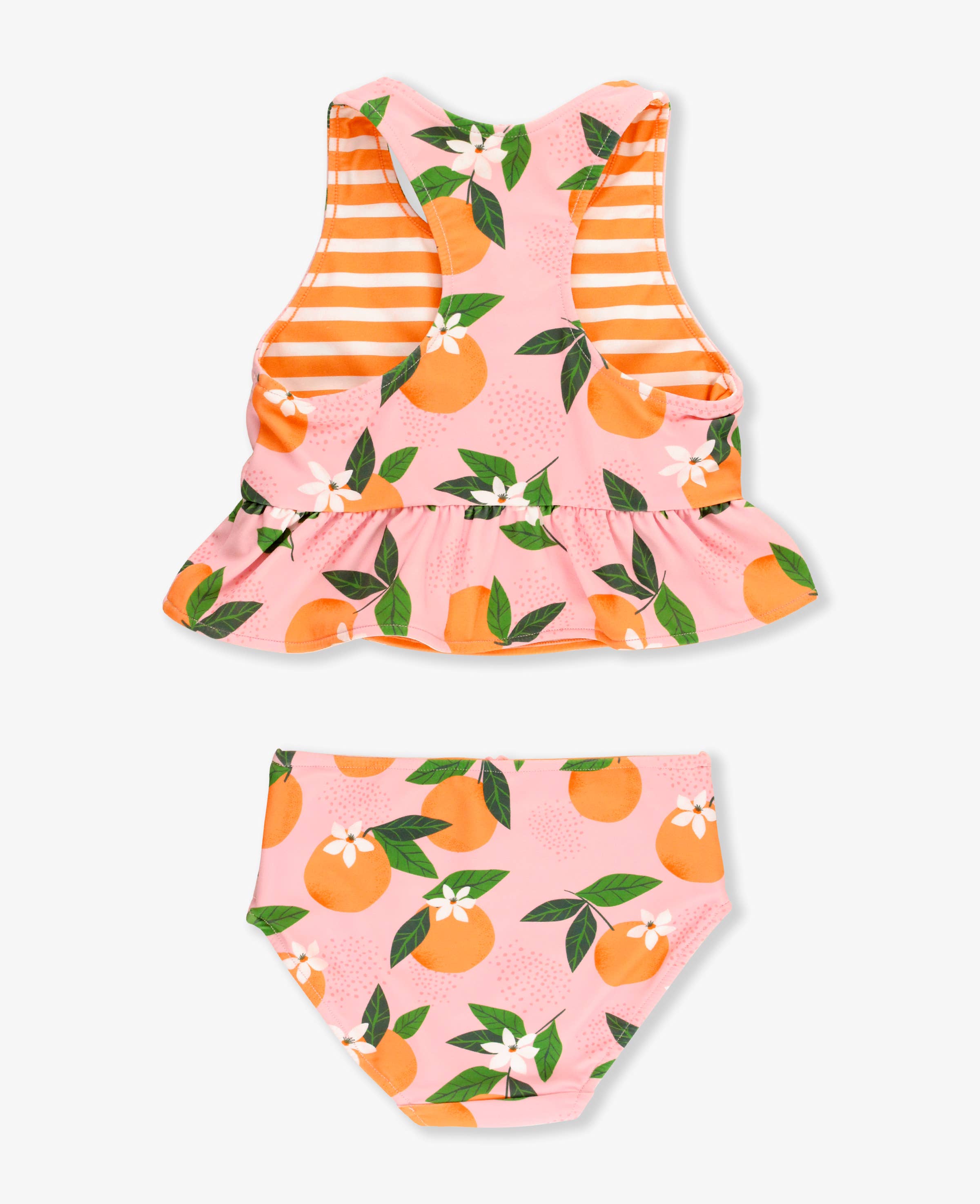 Rosa Conjunto de bañador de dos piezas con peplum reversible "Orange You The Sweetest" para niñas. de venta al por mayor en Faire13