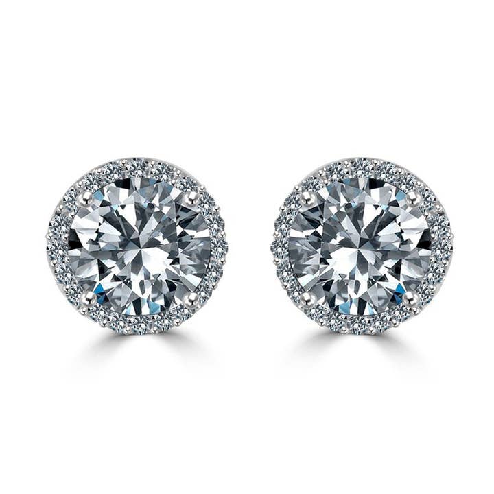 Örhängen 6ct Rund fin med Halo i Sterling Silver STE15708-6 för wholesale av Zirconmania Wholesale Fashion Jewelry