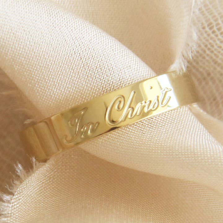 In Christ 4mm Band Ring, Galatians 3:26, Christian Jewelry for wholesale by LoveStory Collection