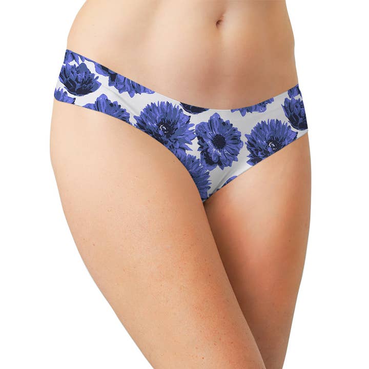 Big Blue Flowers Laser Cut No Show Thong for wholesale by Teri Lingerie's Love Libby Panties