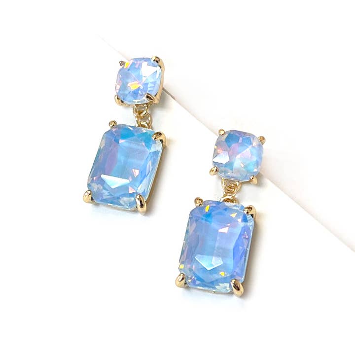 StarryNYC - Wholesale Dangle Earrings - Double Square Linked Crystal Glass Dangle Earrings35