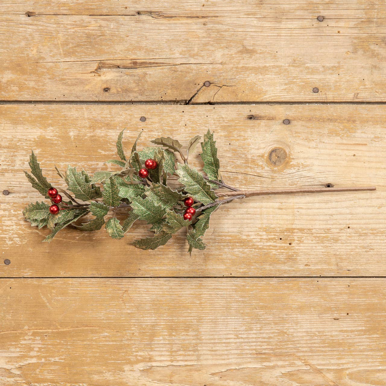 Ragon House – wholesale Artificial plant – 14" GOLD HOLLY W/ RED BERRIES PICK2