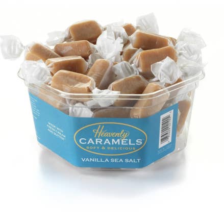 Vanilla Sea Salt Caramels | Heavenly Caramels 1lb 2oz TUB for wholesale by Heavenly Caramels