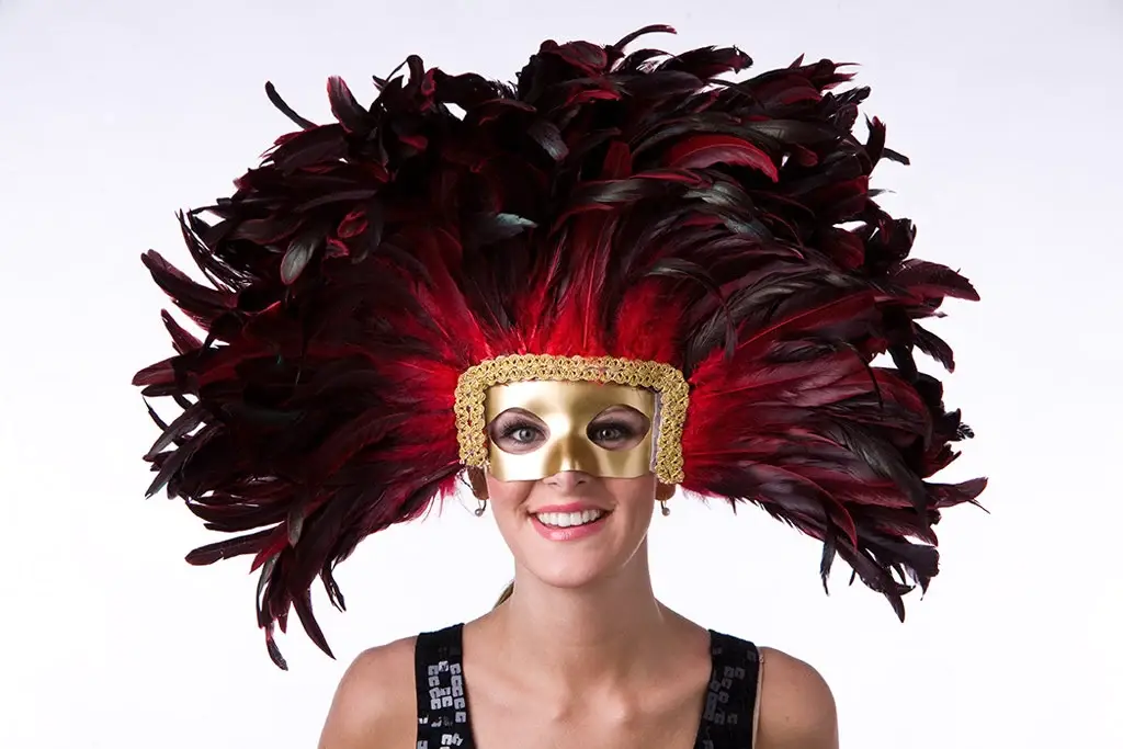 Zucker Feather Products - Wholesale Costume - Women's - Large Feather Headdress Mask-Dyed - Red1