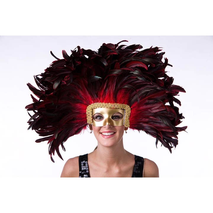 Zucker Feather Products – wholesale Costume – Women's – Large Feather Headdress Mask-Dyed - Red1