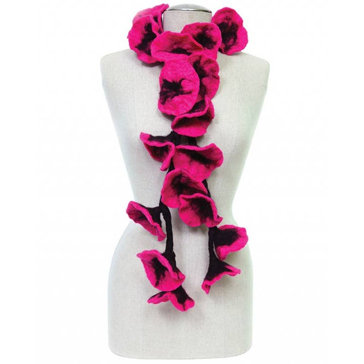 Felted flower scarves- Hot Pink/ Black for wholesale by BNB Crafts Inc.