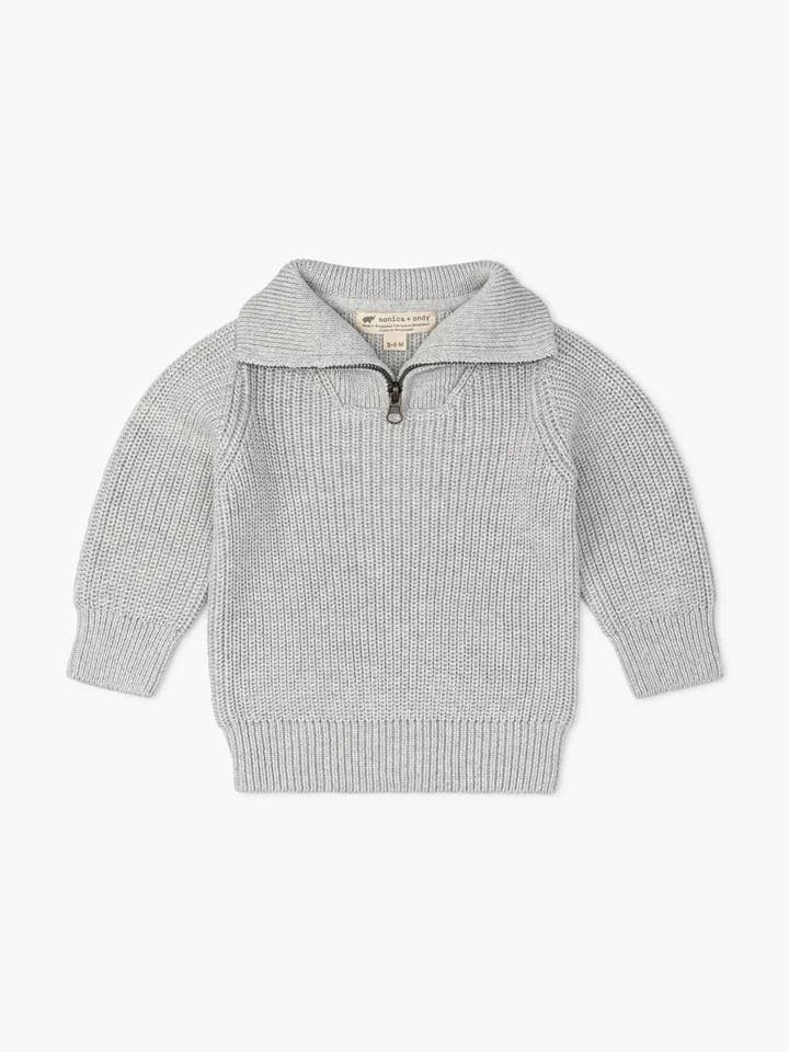 Monica + Andy - Vente Pull en maille – enfant - Pull à grand col gris chiné0