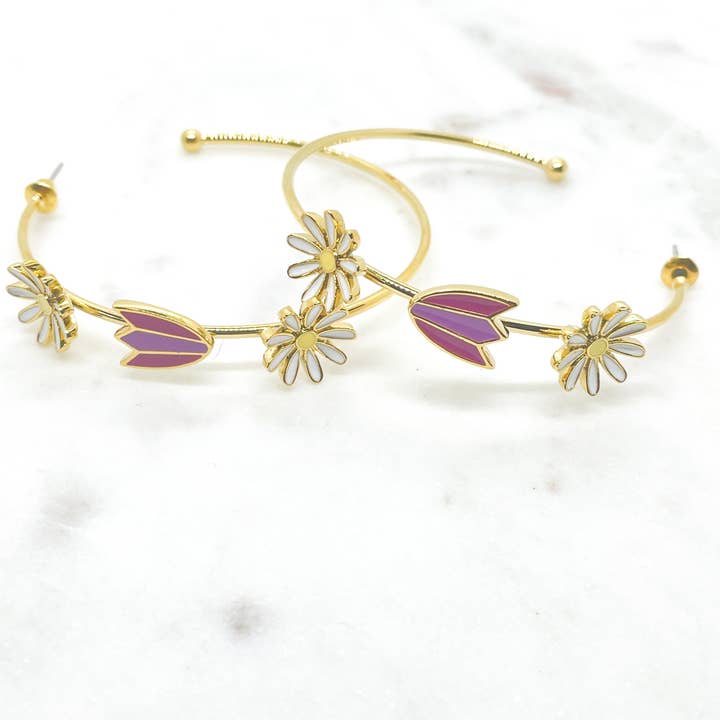 Orecchini a Cerchio Flower Pop - Rosa/Bianco per la vendita all'ingrosso da parte di QuayL Designs