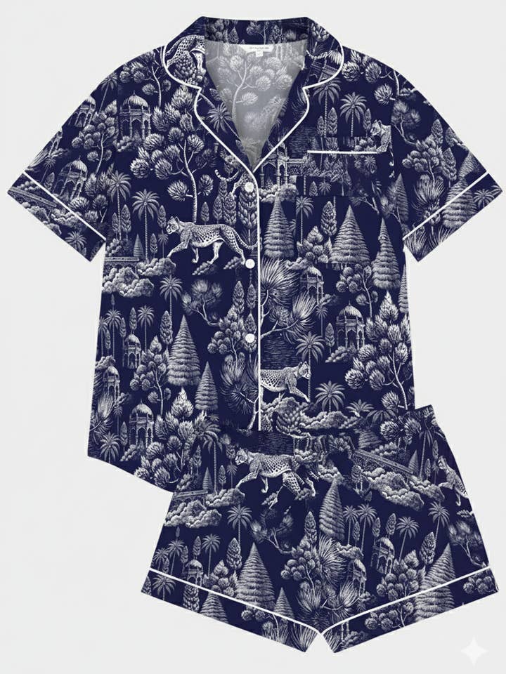 Midnight Jungle Women's Satin Pyjama Short Set for wholesale by Commodities Trading (UK) Limited (Myza)