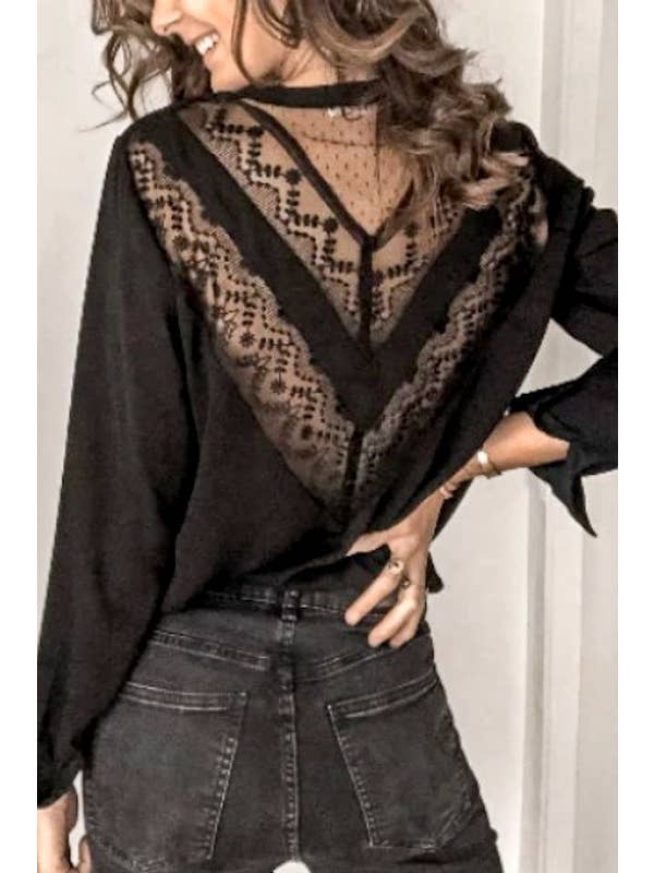TREND SHOP - Wholesale Blouse - Women's - LACE DETAILED LOOSE FIT BLOUSE TOP
