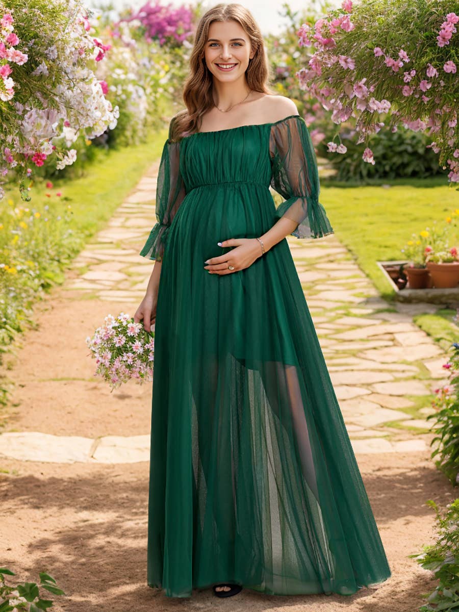 Ever-Pretty - Wholesale Dress - Maternity - A Line Puff Sleeves Mesh Maternity Dress10