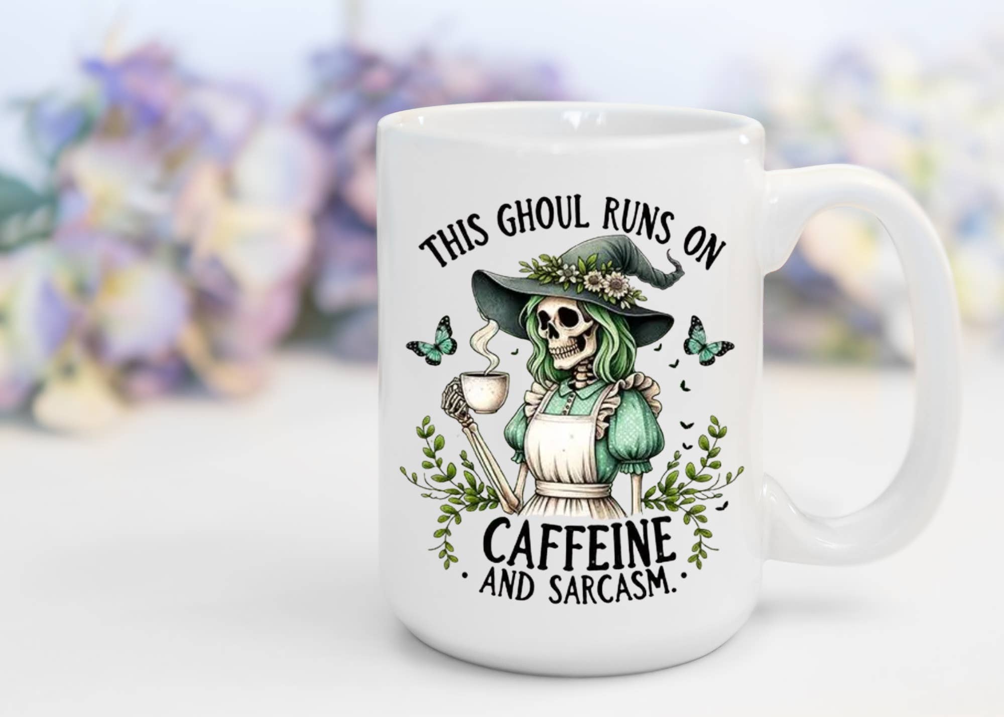 AromaSarapy - Wholesale Coffee Mug - This Ghoul Runs On Caffeine & Sarcasm | Witchy Mug