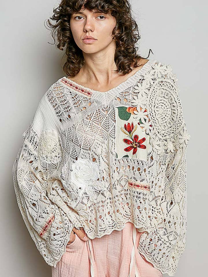 V-neck Long Sleeve Oversized Fit Summer Sweater Top for wholesale by Pol Clothing