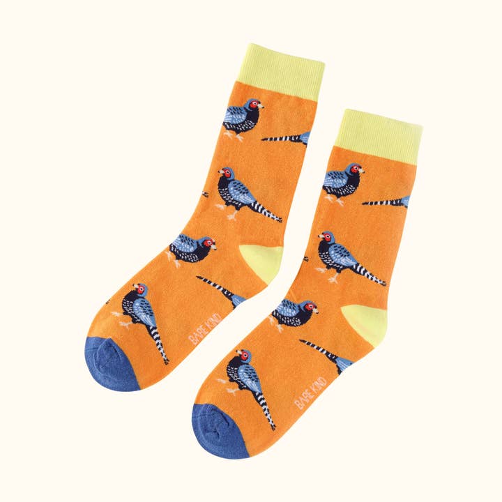 Pheasant Socks | Bamboo Socks | Orange Socks | Bird Socks for wholesale by Bare Kind Socks