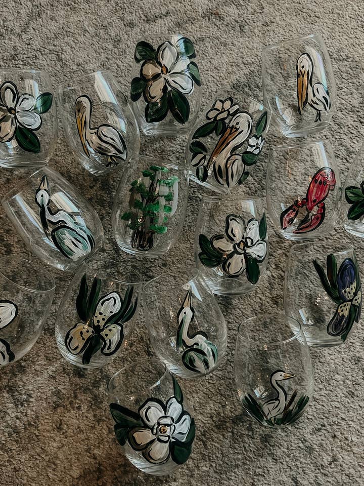 Painted Wine Glasses for wholesale by The Messy Armadillo