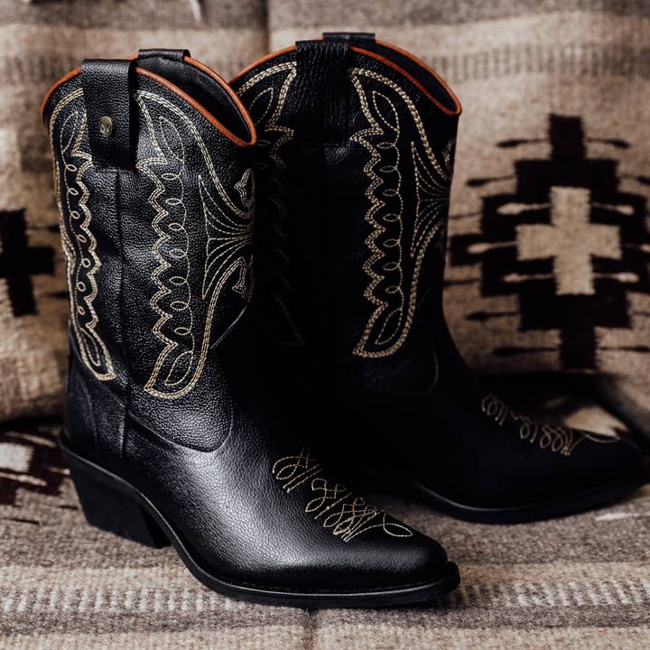 Unstoppable western cowboy boots black leather womens shoes for wholesale on Faire