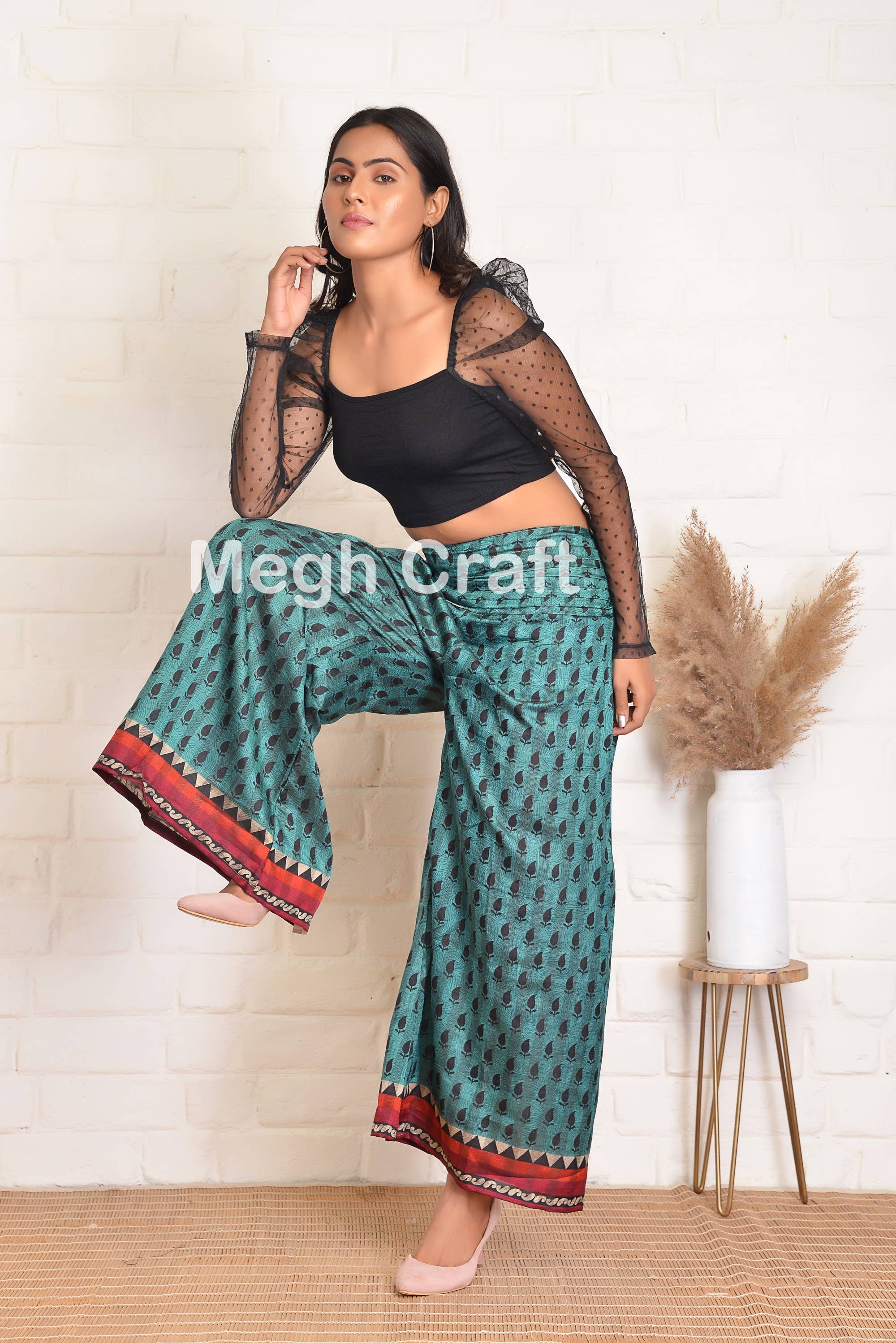 Meghcraft - Wholesale Pants - Women's - Silk Vintage Upcycled Silk Trouser-Wide Leg Pants-Palazzo6