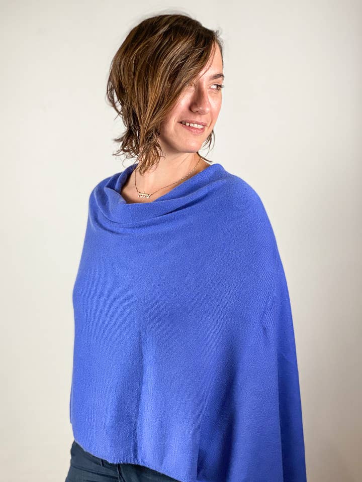 Cashmere Poncho Cobalt Blue for wholesale by Dolma
