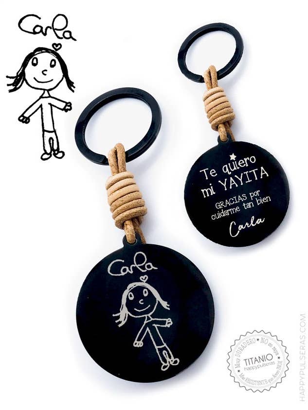 Porta-chaves em aço preto e couro de 40 mm com 1 padrão. por atacado de Happypulseras