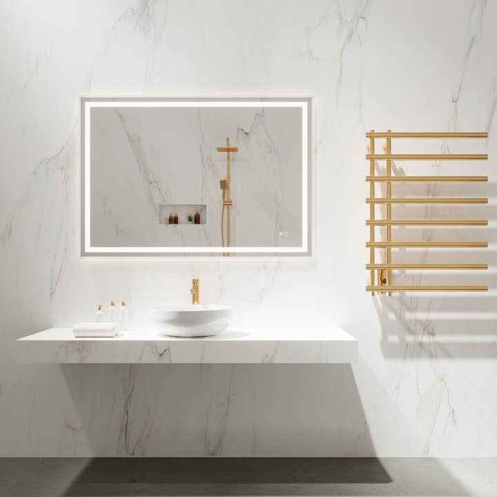 Kaila Rectangle Mirror with Selectable LED & Defogger for wholesale by Suite Mirror