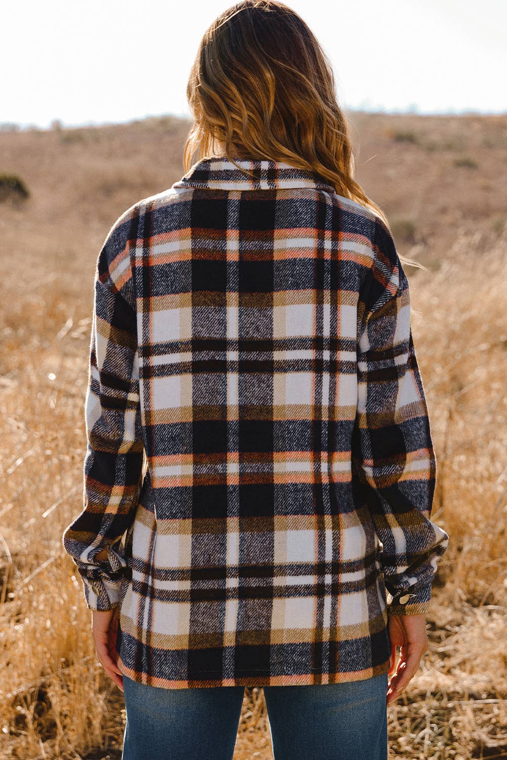 fashionworks - Wholesale Shirt Jacket/Shacket - Women's - Geometric Plaid Print Pocketed Shacket1