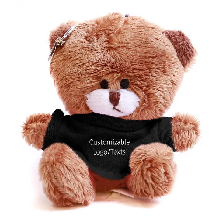 Ursinho de Pelúcia Pequeno de 4" com Porta-chaves e T-shirt Personalizável por atacado de Plushland