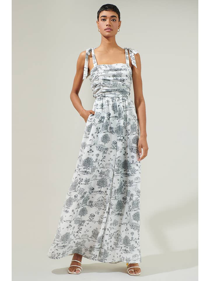 GreyBlack Renzo Toile Strap Tie Jumpsuit for wholesale on Faire