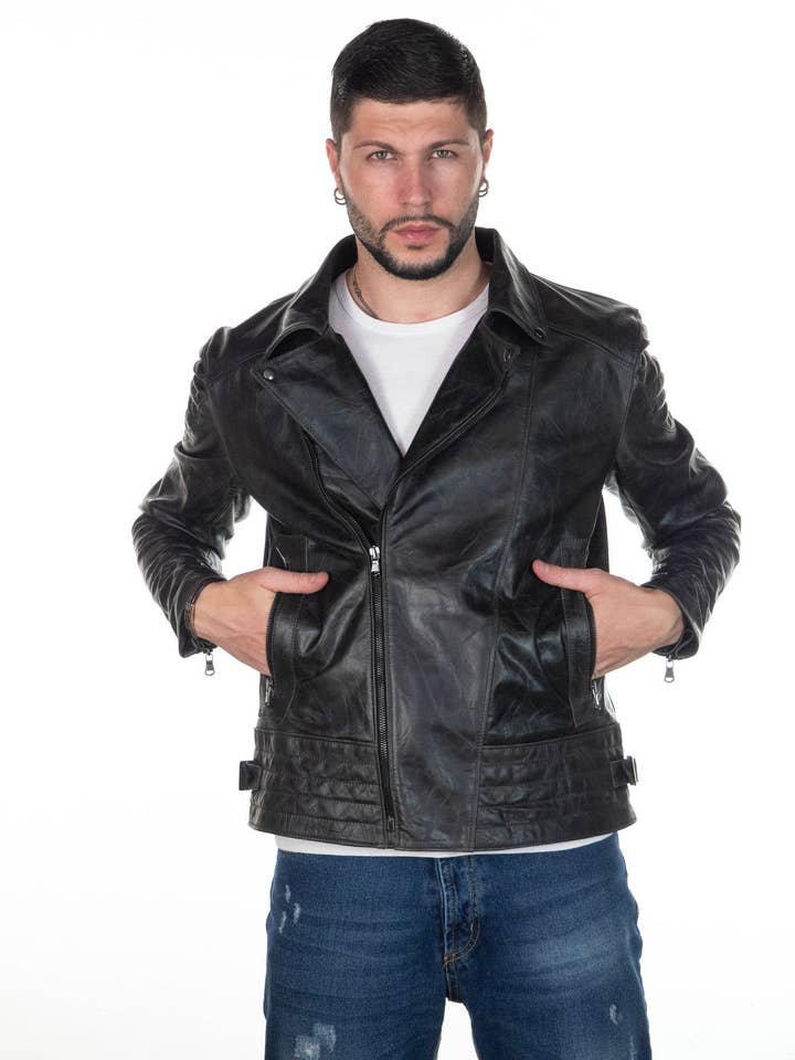 Chiodo Napoli - Uñas vintage para hombre en piel de vacuno, color gris aceite para venta al por mayor de Michelangelo srls