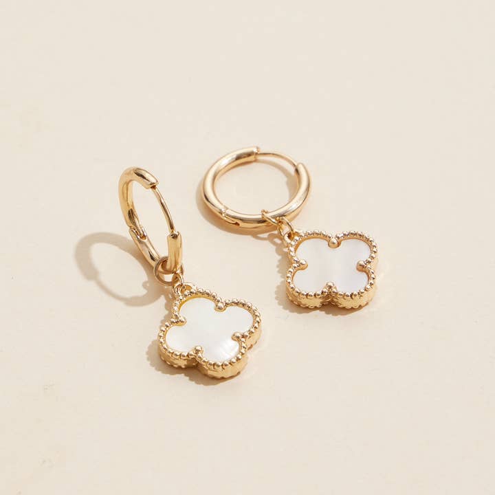 Frem - Wholesale Hoop Earrings - Flower Shape Shell Charm Hoop Earrings8