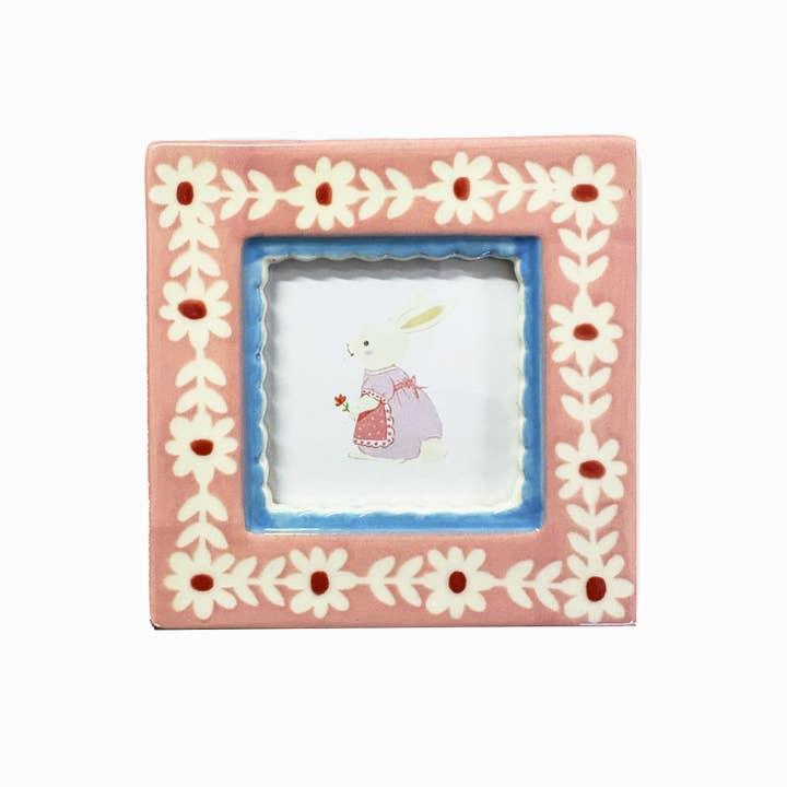 Hand-painted Ceramic Photo Frame, Pink Flowers for wholesale by ChagoArt